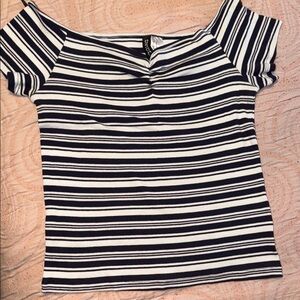 Forever 21 Navy & White Striped Off-Shoulder Crop Top